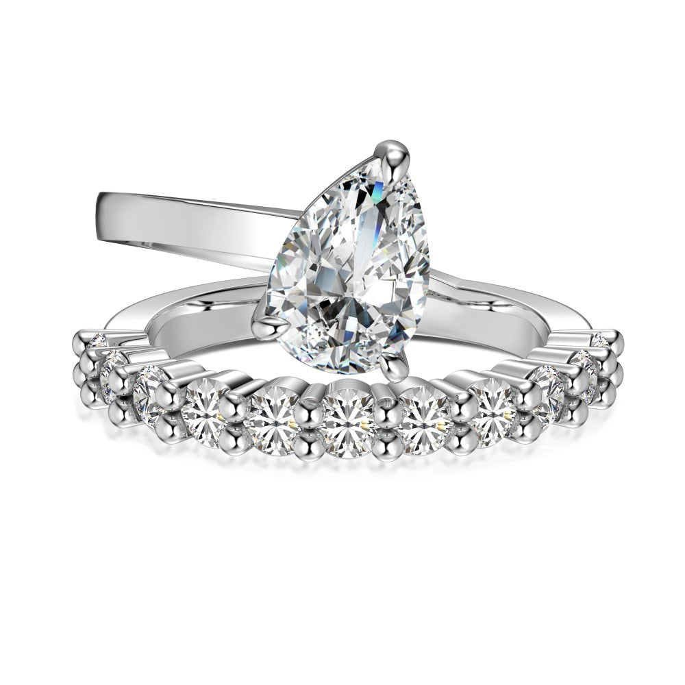 Luxury French Style S925 Sterling Silver Ring for Women with Water Drop Egg-Shaped Zircon Inlay, Exquisite Wedding Ice Flower Cut Women's Jewelry
