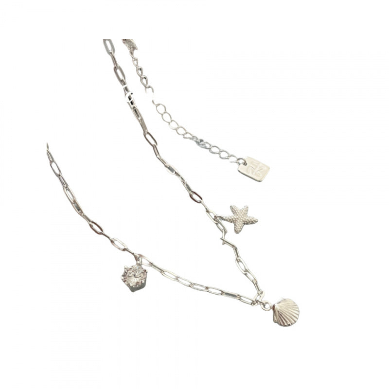 S925 Sterling Silver Blue Starfish Shell Zircon Necklace Fresh and Versatile