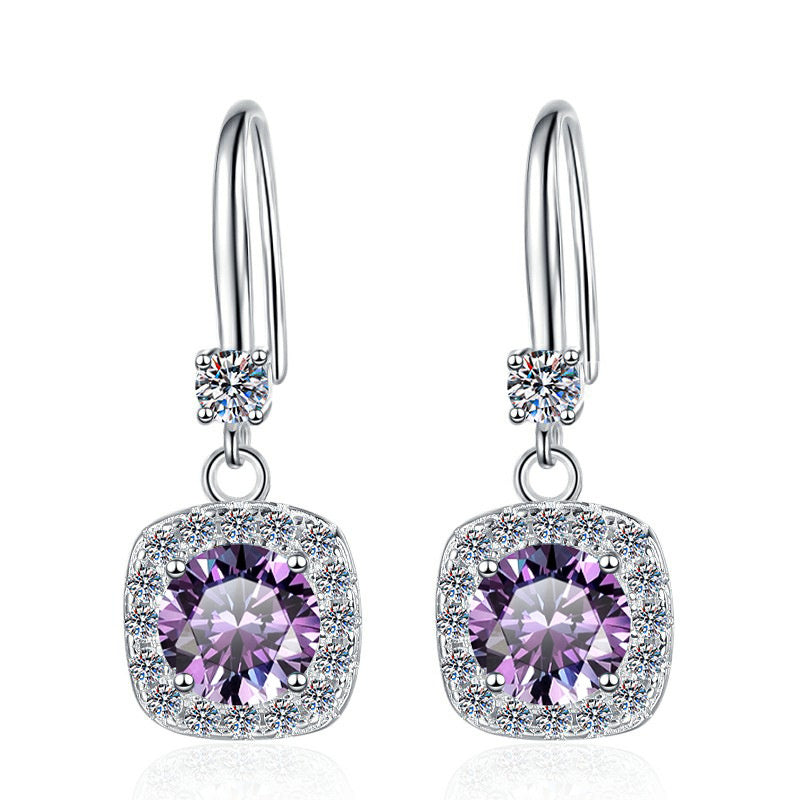 Moissanite Earrings 1 Carat GRA Certificate Waist Code Square Korean Fashion Moissanite S925 Sterling Silver Earrings