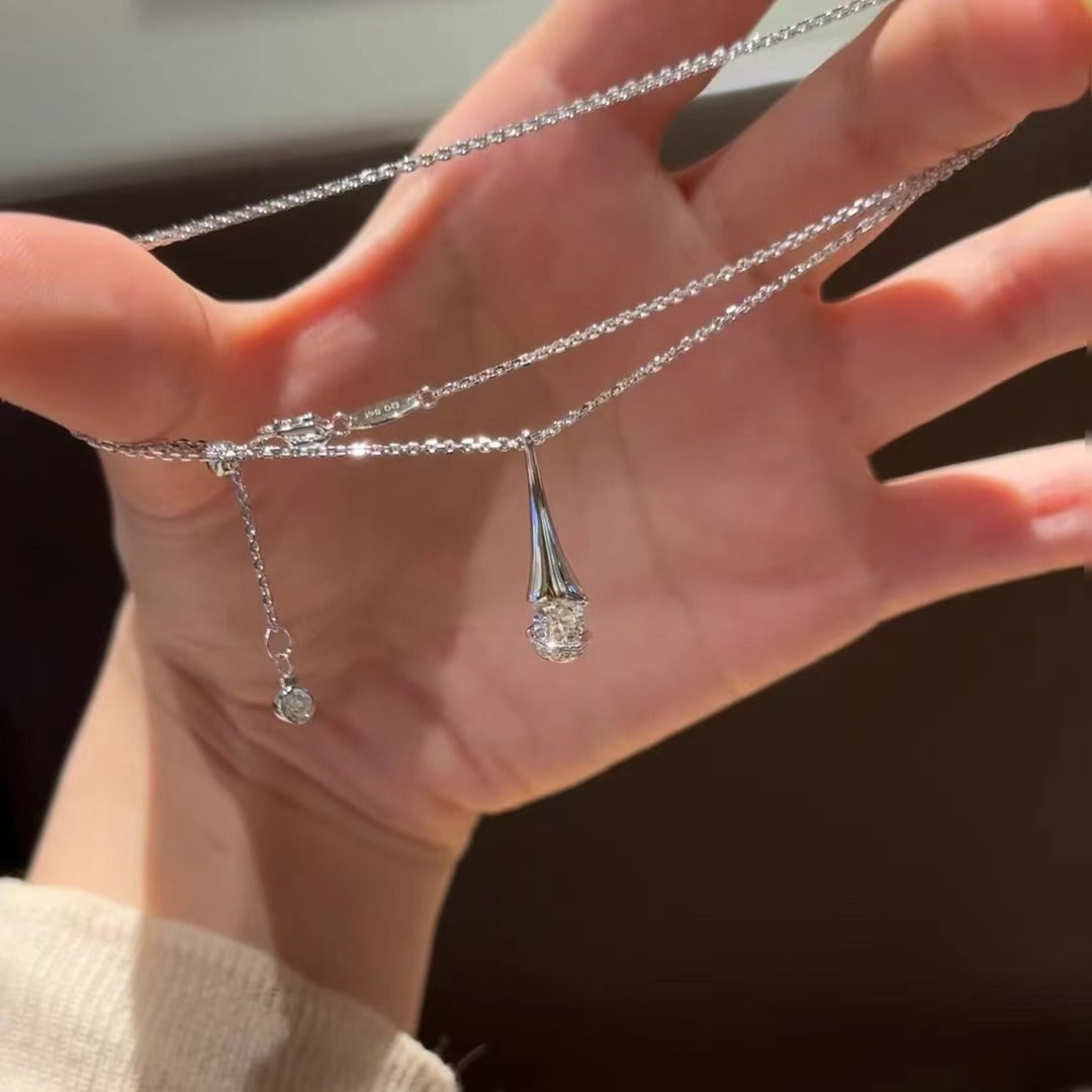 Pure Silver S925 High Carbon Diamond Perfume Bottle Necklace Adjustable Pull Necklace Clavicle Chain Niche