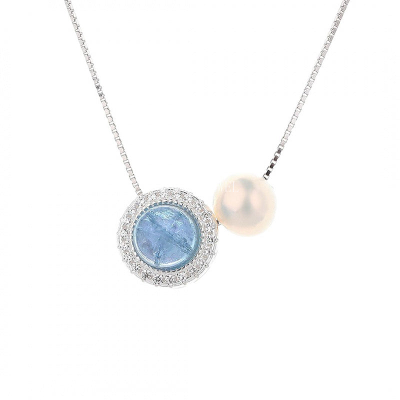 S925 Sterling Silver Aquamarine Natural Freshwater Pearl Necklace Accessories for Women Light Luxury Niche Simple High-end Clavicle Chain