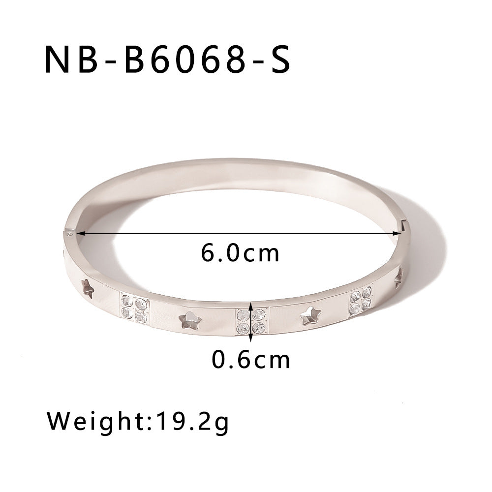 Hot-Selling Zircon Heart-Shaped Quadrilateral Geometric White Zircon Green Zircon Titanium Steel Real Gold Plated Color-Retaining Jewelry Bracelet