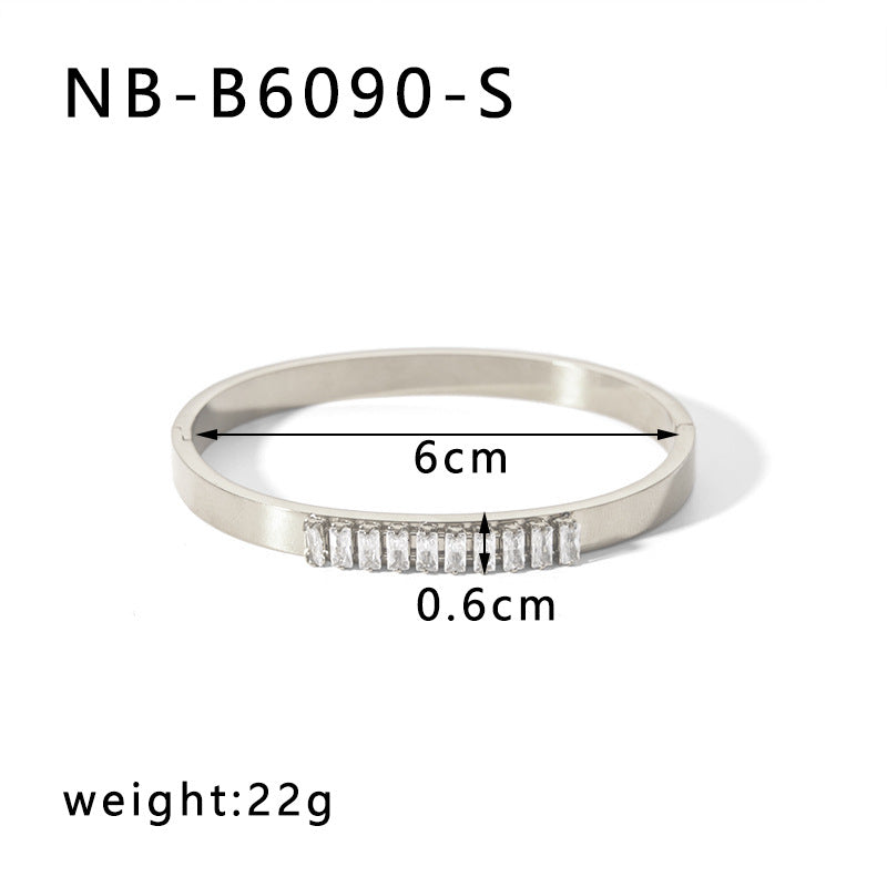 Hot-Selling Zircon Heart-Shaped Quadrilateral Geometric White Zircon Green Zircon Titanium Steel Real Gold Plated Color-Retaining Jewelry Bracelet