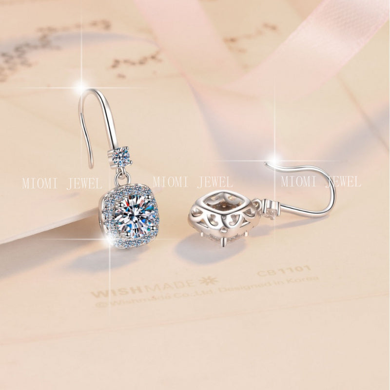 Moissanite Earrings 1 Carat GRA Certificate Waist Code Square Korean Fashion Moissanite S925 Sterling Silver Earrings