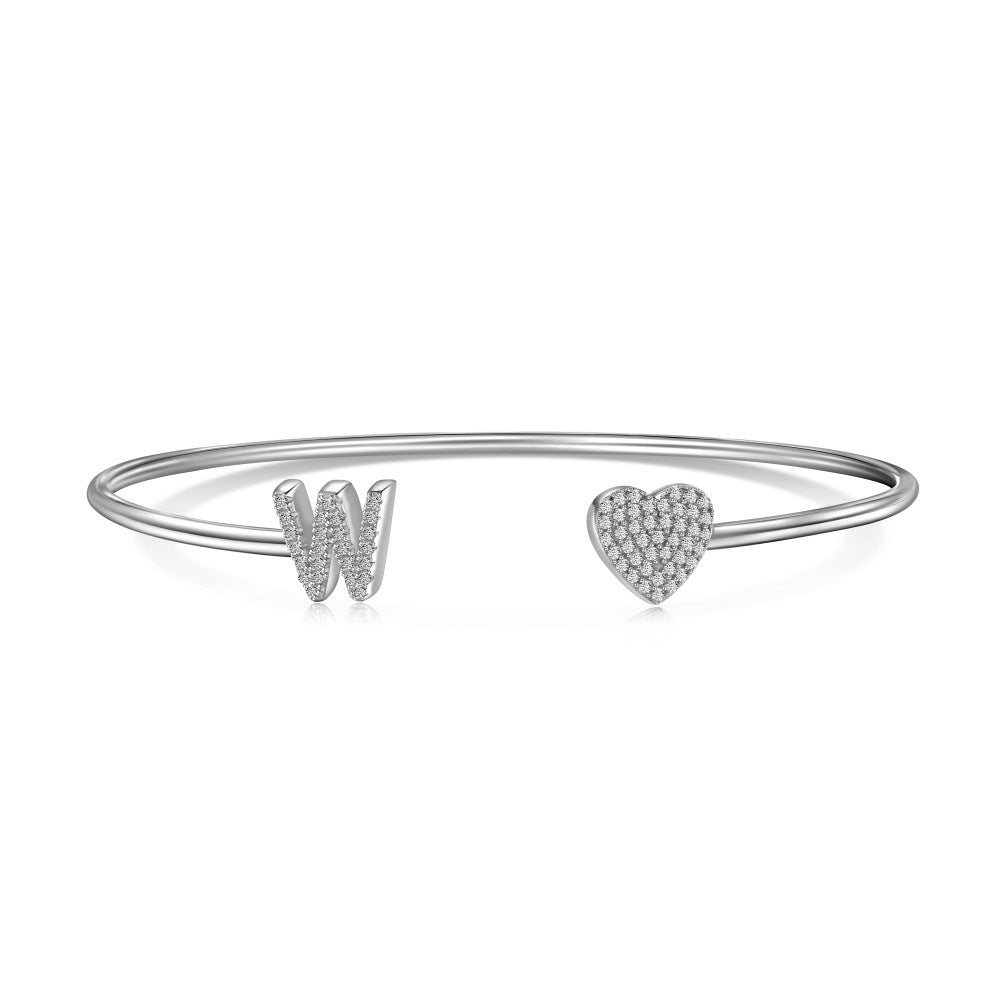 S925 Sterling Silver English Letter Bracelet for Women with Micro Pave Zirconia, Light Luxury Personality Style Bracelet