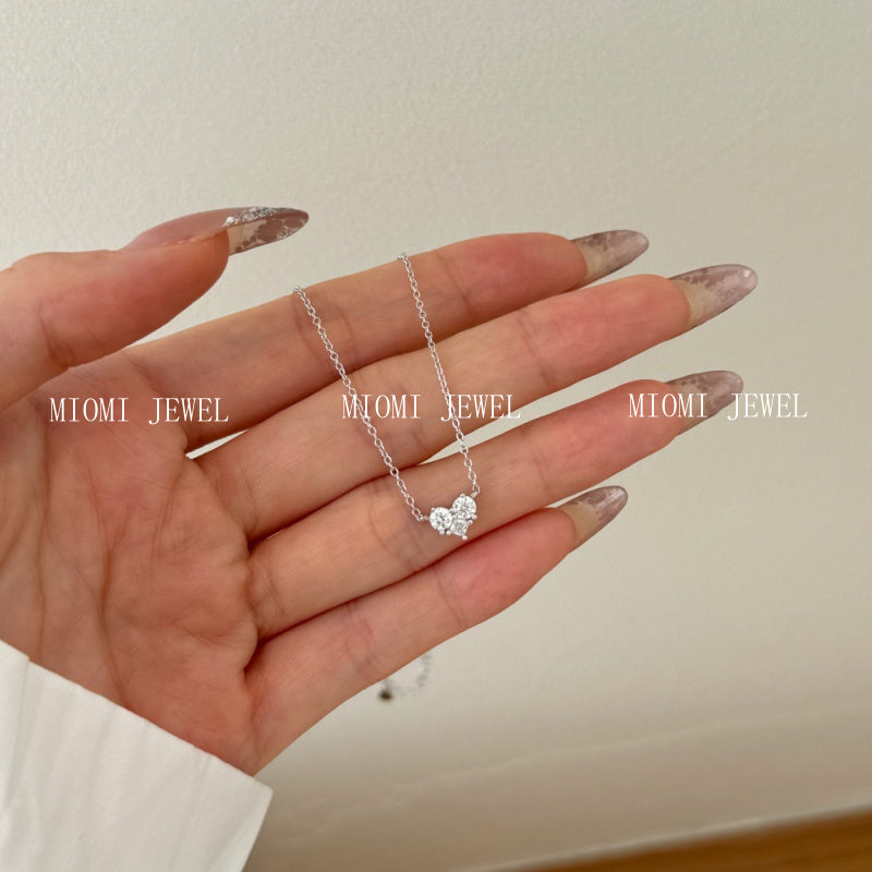S925 Sterling Silver Heart Necklace for Women Inlaid with Zirconia Unique Niche Design Collarbone Chain