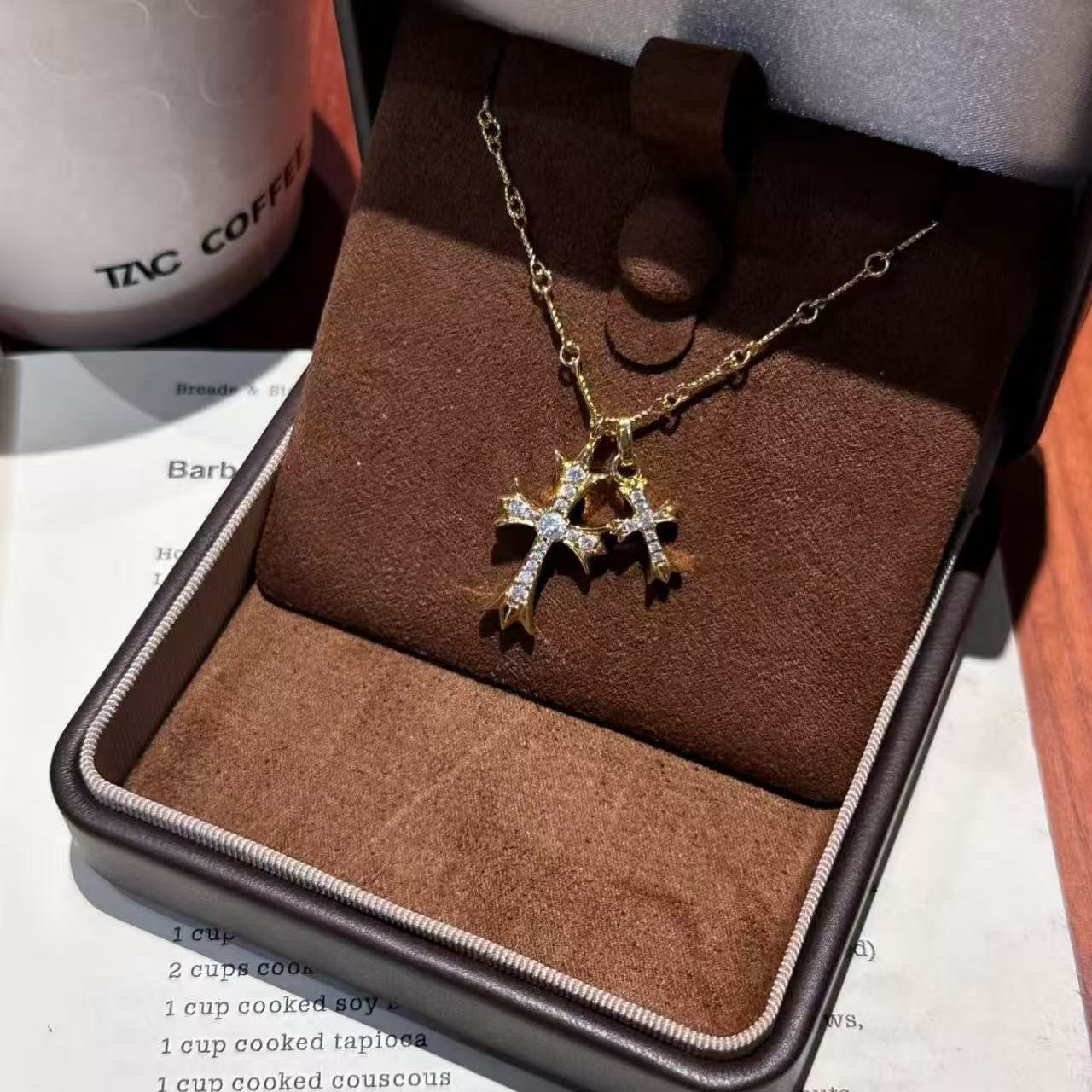 Pure Silver S925 Double Cross Necklace Niche Ins Style High-end Light Luxury European and American Retro Versatile Heavy Craft Collarbone