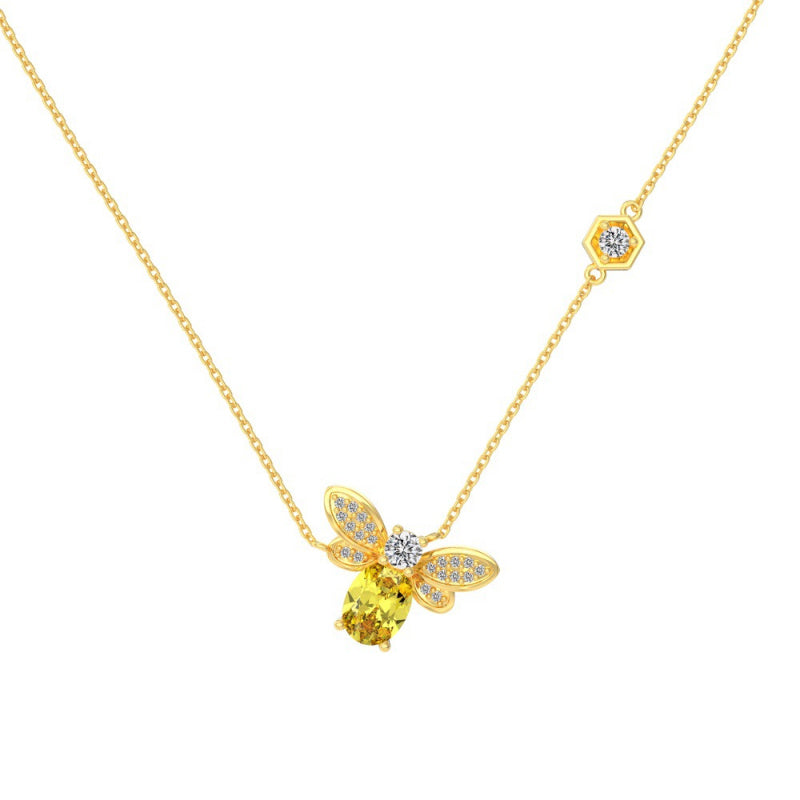 S925 Sterling Silver Little Bee Set for Women Inlaid with Zircon Vintage Elegant Simple Fashion Versatile Collarbone Chain