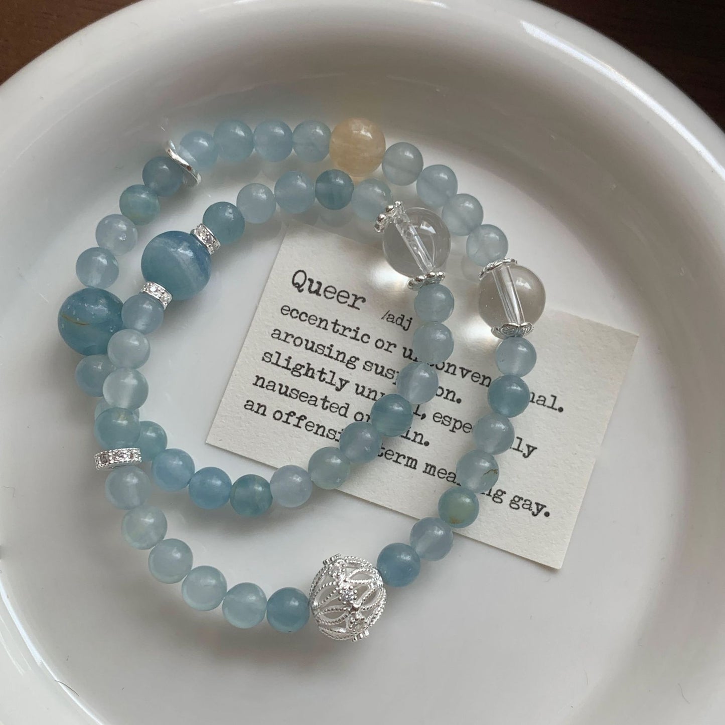 S925 Sterling Silver Natural Blue Yellow Crystal Double Circle Bracelet for Women Korean Minimalist Niche Design Bracelet