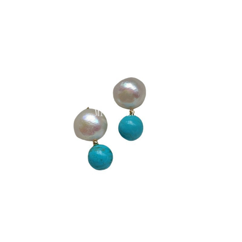 Natural Pearl Turquoise Pink Crystal Amethyst Irregular 925 Silver Needle Irregular Earrings Ear Jewelry