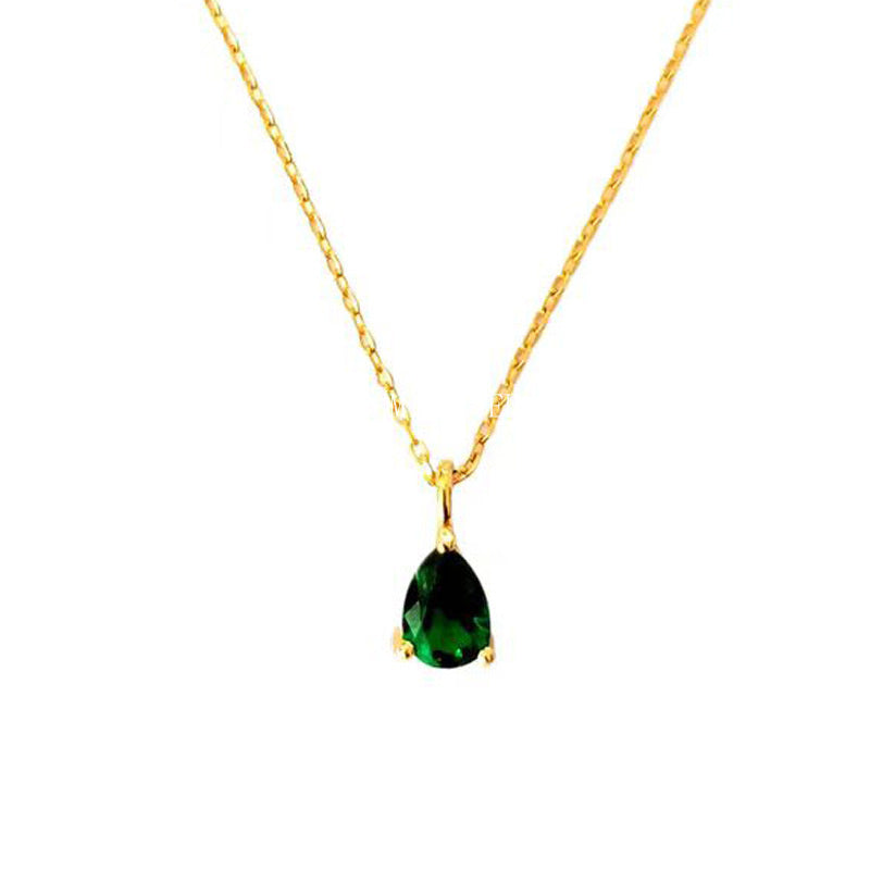 S925 Sterling Silver Emerald Water Drop Necklace