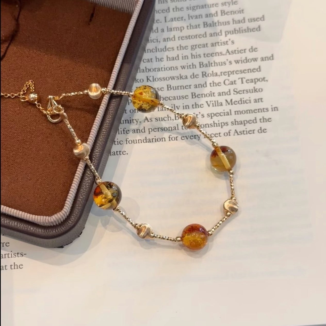 Pure Silver S925 Natural Amber Cat's Eye Laser Bead Bracelet Melad Style Elegant High-end Temperament Jewelry