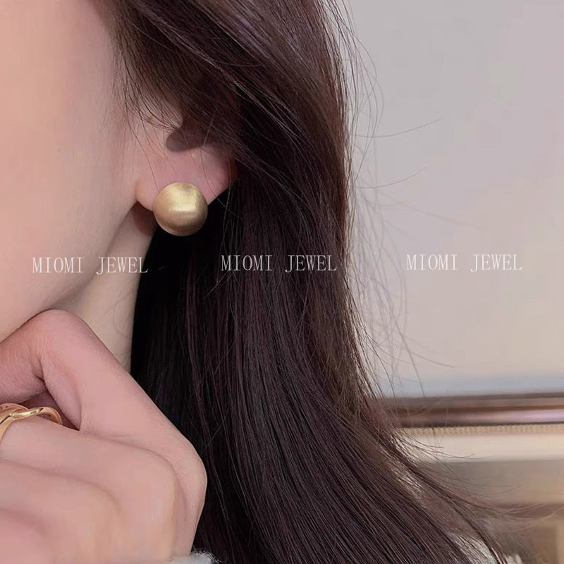 Sterling Silver Matte Brushed Simple Round Matte Elegant High-End Earrings Fashion Versatile Blogger Earrings Trendy