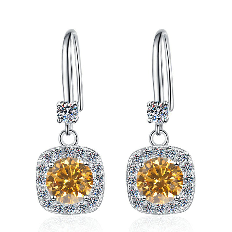 Moissanite Earrings 1 Carat GRA Certificate Waist Code Square Korean Fashion Moissanite S925 Sterling Silver Earrings