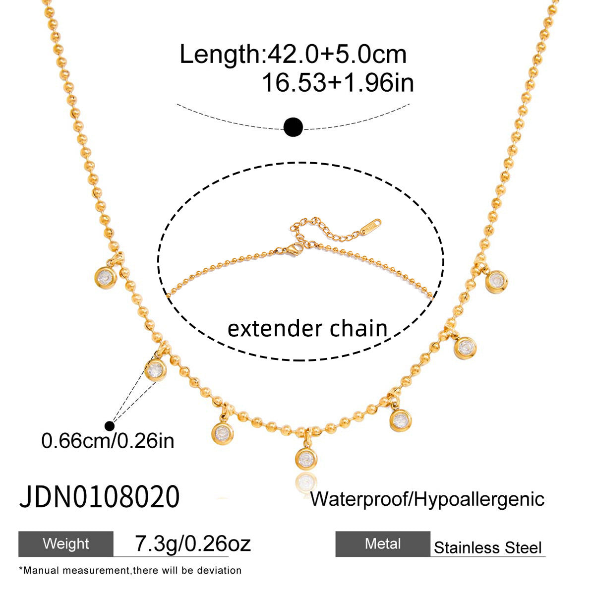 18k Gold Titanium Steel Zircon Bead Chain Necklace Light Luxury Clavicle Chain Stainless Steel Jewelry High-end Sense Jewelry