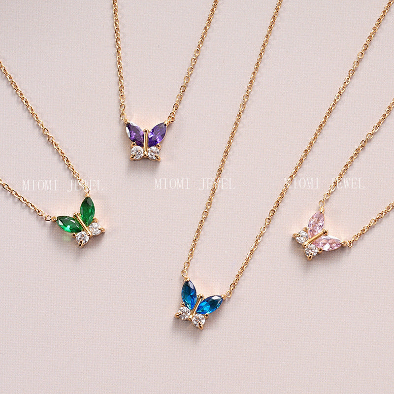 Titanium Steel 18K Vacuum Plated Colorful Zircon Necklace for Women High-End Light Luxury Micro-Paved Zircon Necklace Butterfly Design