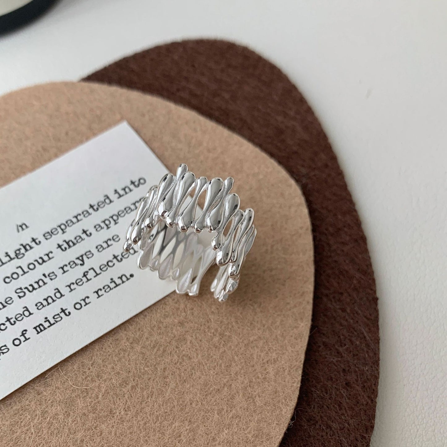S925 Sterling Silver Irregular Water Drop Ring for Women Korean Retro High-end Niche Design Ring