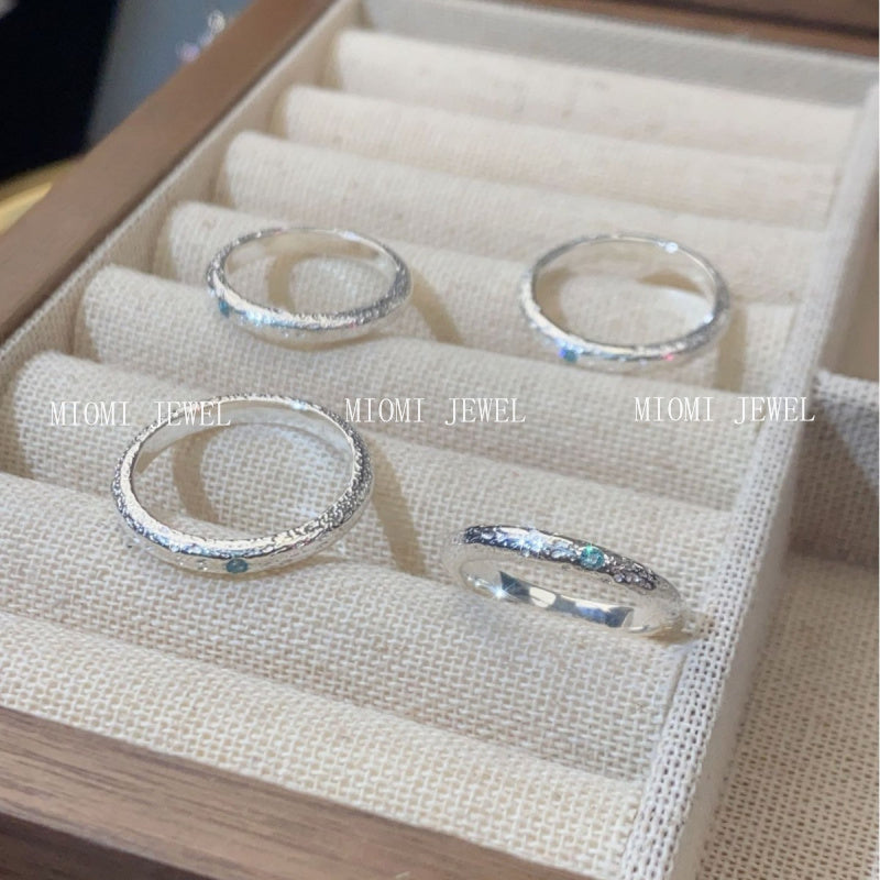 S925 Sterling Silver Brushed Aquamarine Ring for Women, Simple Style, Niche Design, Unique Matte Texture Index Finger Ring