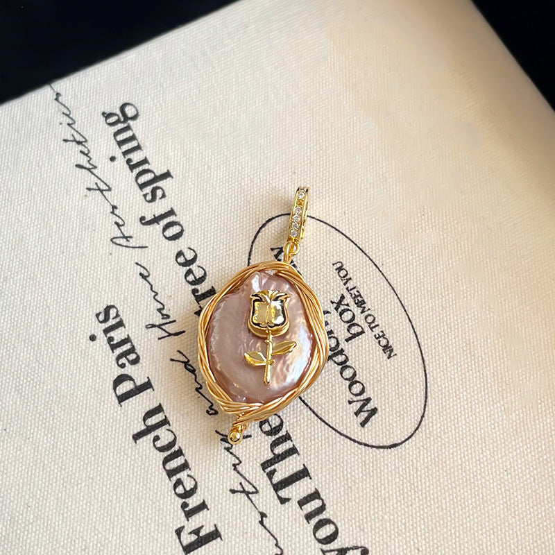 Oil Painting Baroque Pearl Universal Clasp Necklace Pendant Light Luxury High-end Universal Clasp Pendant Single Pendant