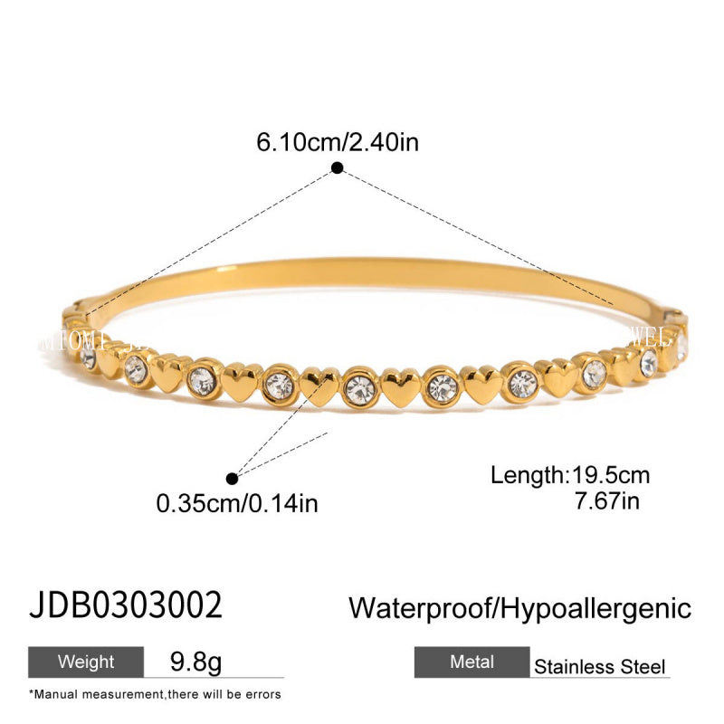 Stainless Steel Heart Zircon Bracelet Light Luxury High-end Titanium Steel Bangle Non-fading Women's Jewelry