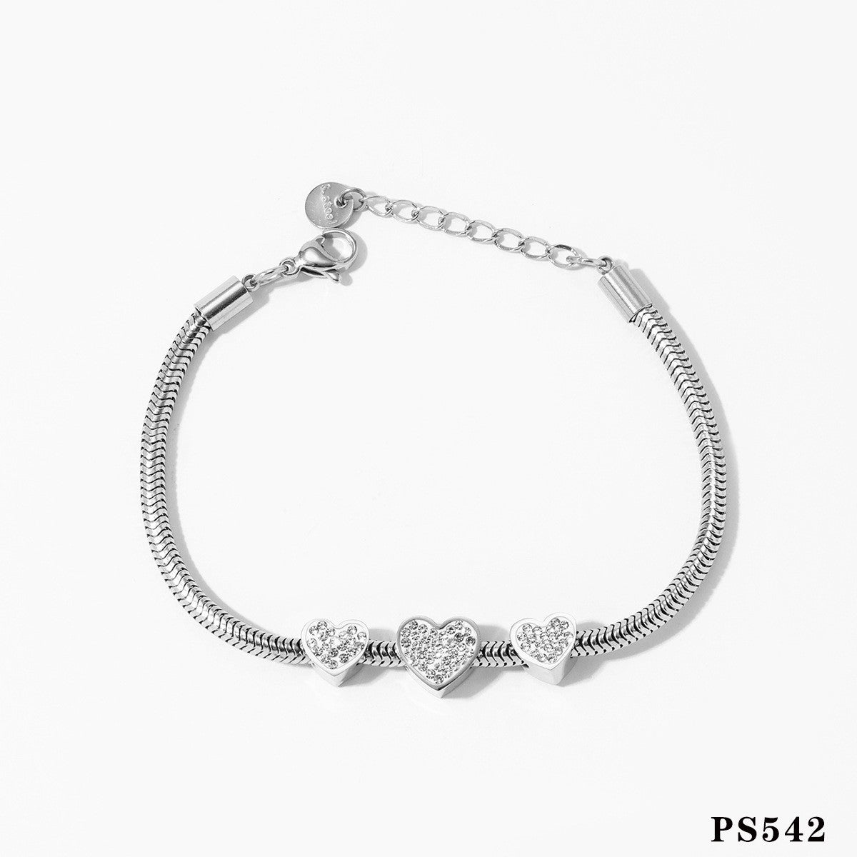 Stackable Bracelet Set Combination Stainless Steel Exquisite Diamond-Encrusted Wide Strap Mesh Chain Heart Bracelet Versatile Set