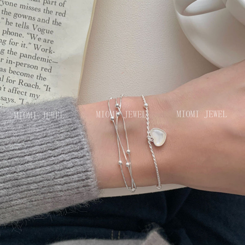 S925 Sterling Silver Heart Mother-of-Pearl Twist Pull Bracelet for Women Korean Niche Design High-End Popular Jewelry