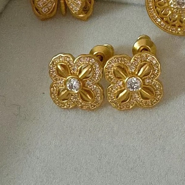 Pure Silver S925 Vajra Stud Earrings Exquisite High-end Elegant Stud Earrings