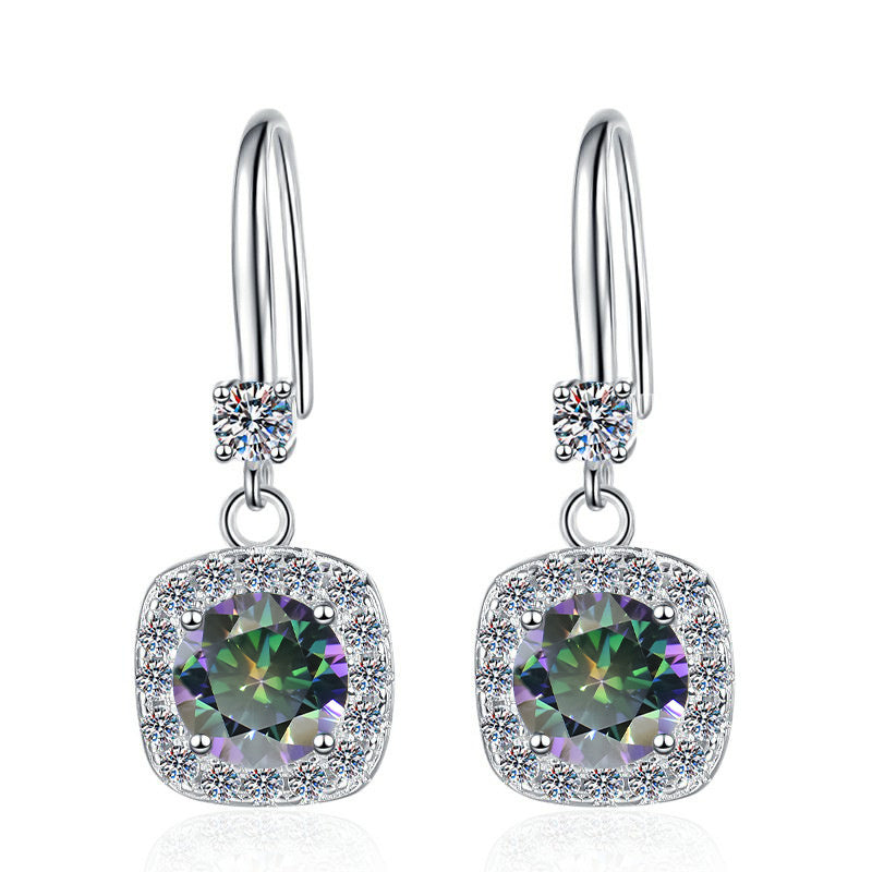 Moissanite Earrings 1 Carat GRA Certificate Waist Code Square Korean Fashion Moissanite S925 Sterling Silver Earrings