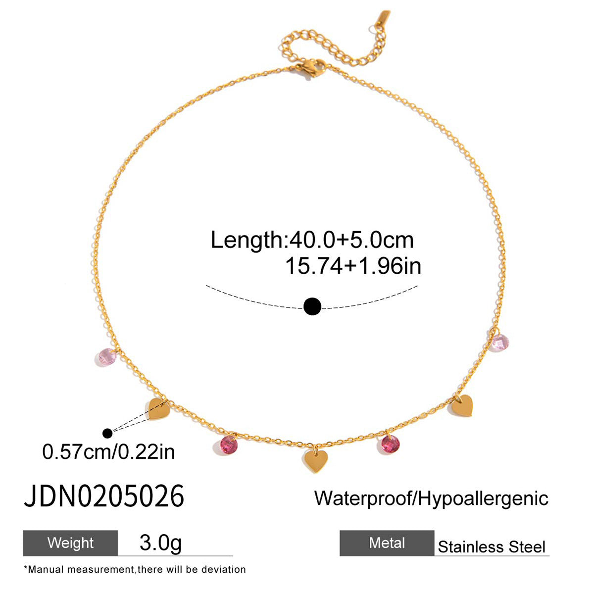 Stainless Steel 18k Gold Colorful Heart Pendant Necklace Layered Simple High-end Collarbone Chain