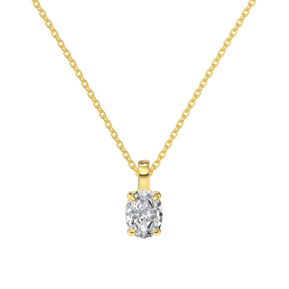 S925 Sterling Silver Single Diamond Necklace for Women Inlaid with Oval Zircon Trendy Fashion Versatile Girly Heart Collarbone Chain