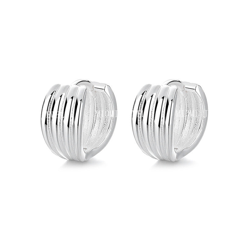 S925 Sterling Silver Korean Style Line Earrings Multi-layer Striped Minimalist Elegant Ins Ear Piercing Versatile Earrings