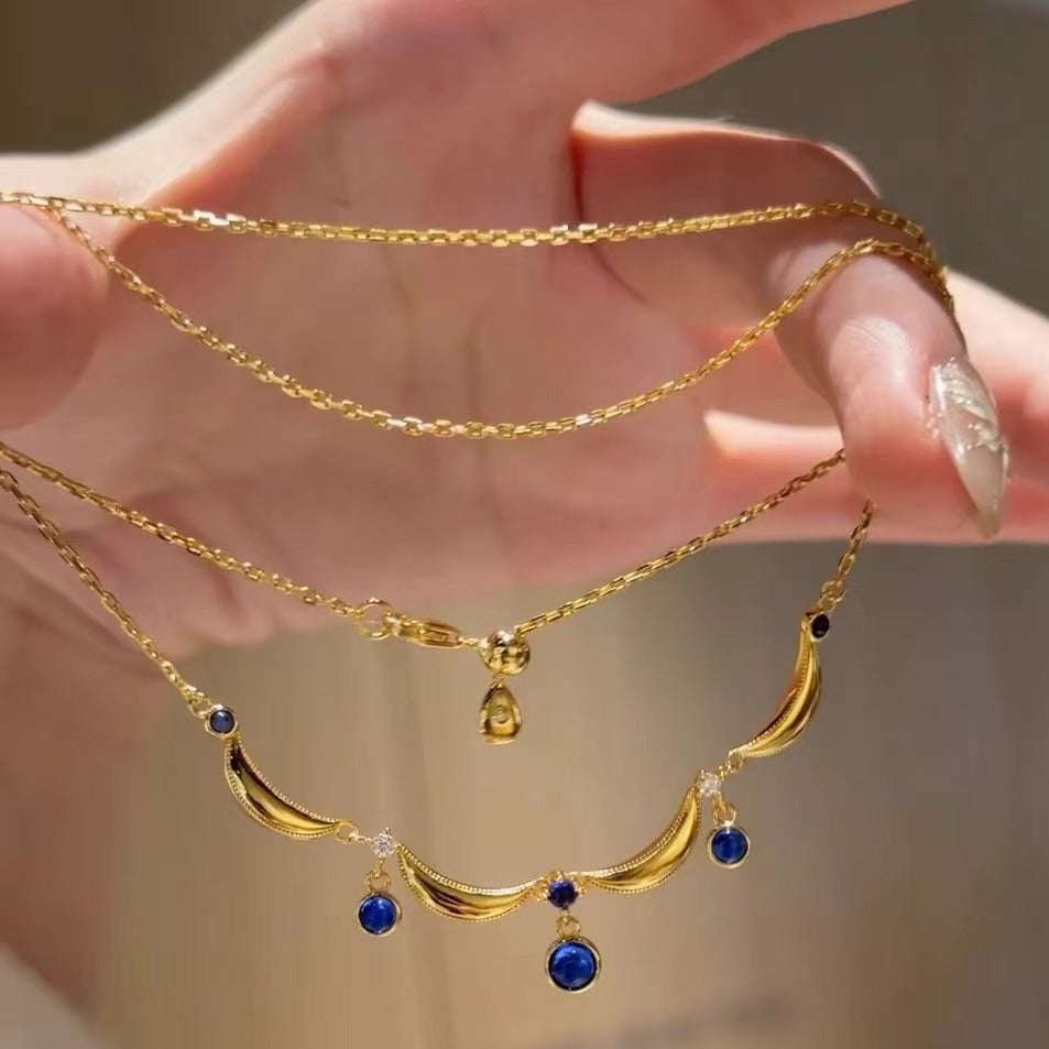 Traditional Lace Blue Water Drop Necklace French Retro High-end Clavicle Chain Exquisite Light Luxury Niche Temperament Choker