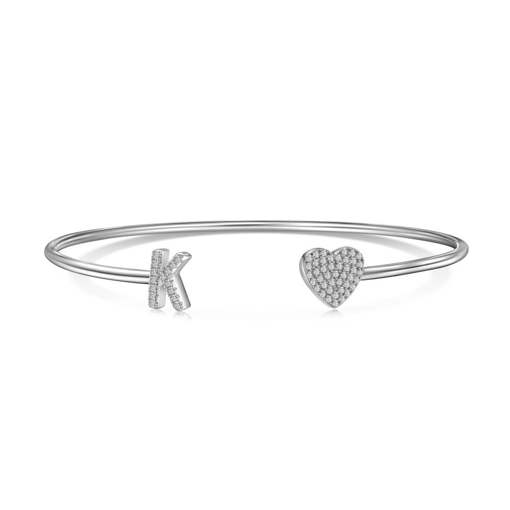 S925 Sterling Silver English Letter Bracelet for Women with Micro Pave Zirconia, Light Luxury Personality Style Bracelet