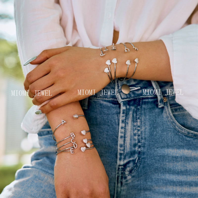 S925 Sterling Silver English Letter Bracelet for Women with Micro Pave Zirconia, Light Luxury Personality Style Bracelet