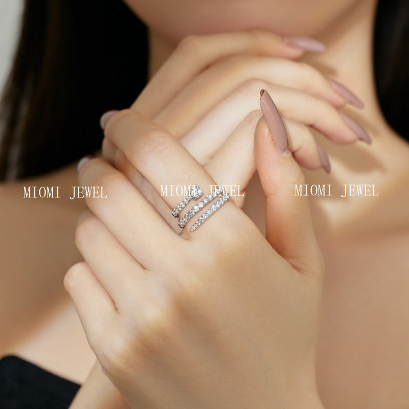 Cross-Border S925 Sterling Silver Ring Inlaid with Zircon Snake-Shaped Multi-Layer Spiral Wrapped Design Ring Wholesale