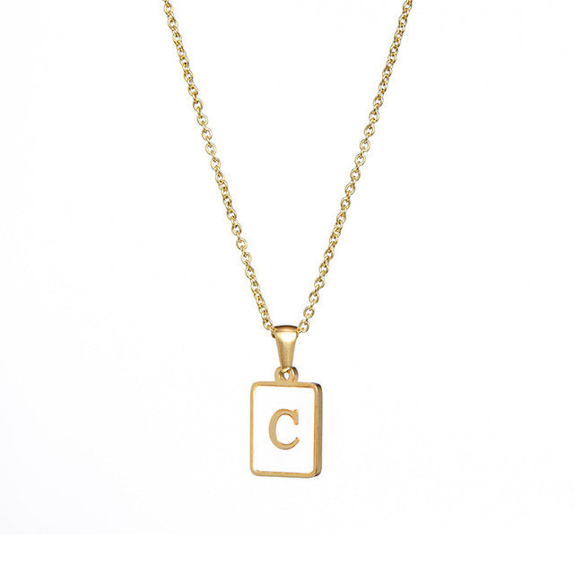18K Gold Stainless Steel Letter A-Z Necklace Jewelry White Shell Letter Pendant Necklace for Women