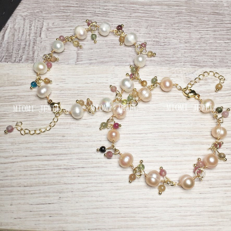 Freshwater Pearl Bracelet with Tourmaline and Labradorite Tourmaline Accessories Color Retention
