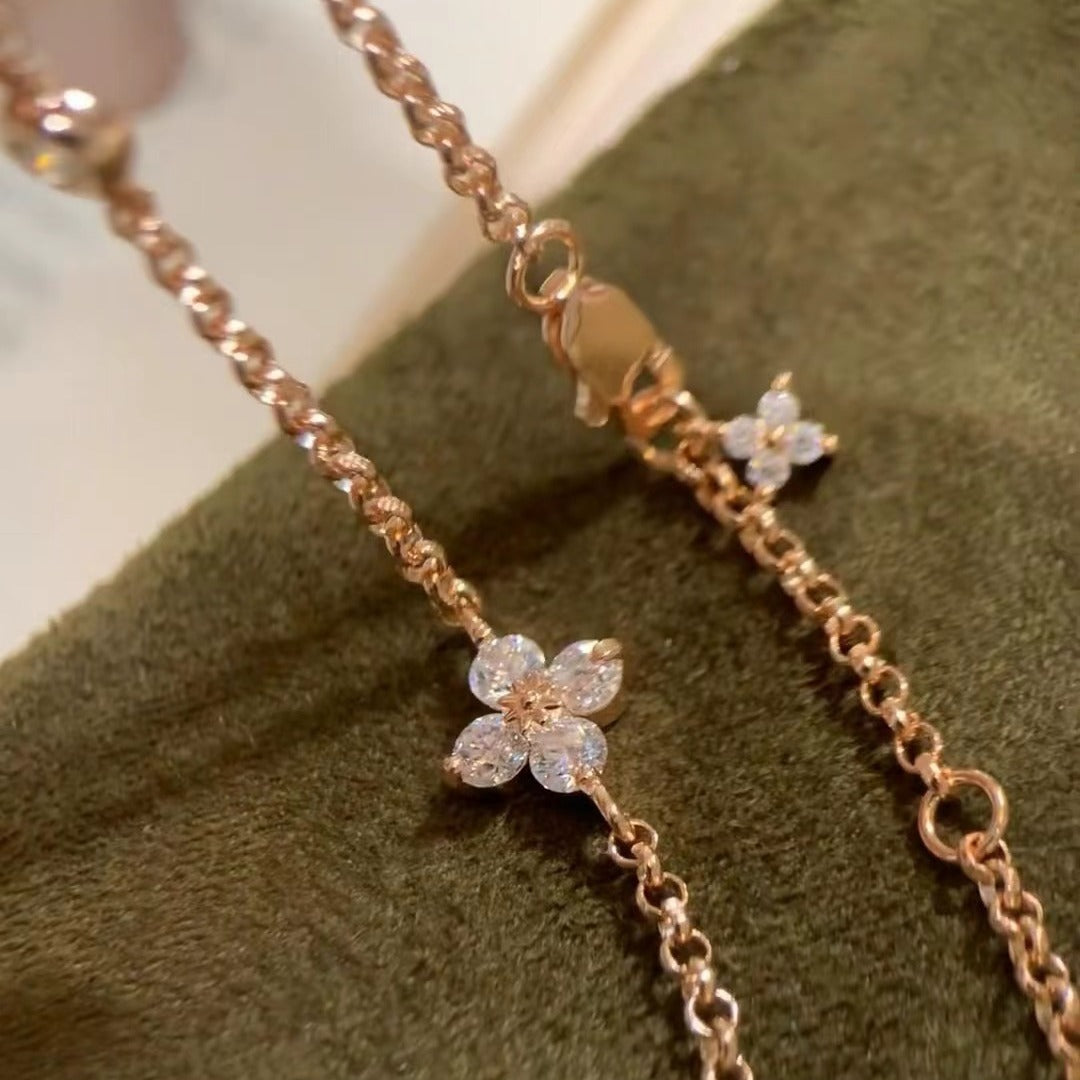 Sterling Silver S925 High Carbon Diamond Four-Leaf Clover Bracelet Light Luxury High-End Exquisite Niche Design Jewelry