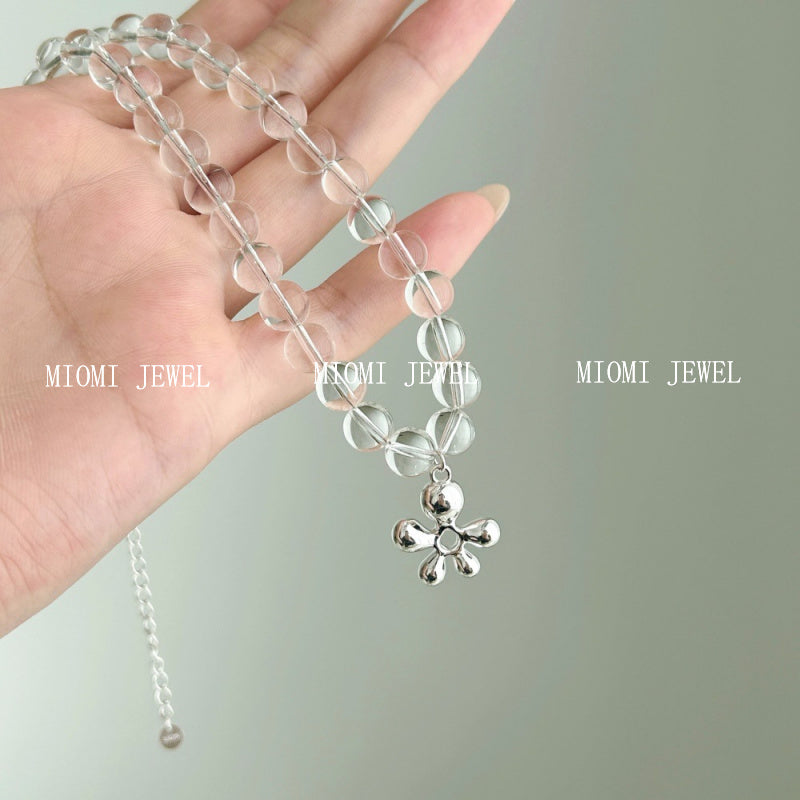 S925 Sterling Silver INS Style Niche Simple Flower White Crystal Fresh Necklace Fashion Niche Design Sense