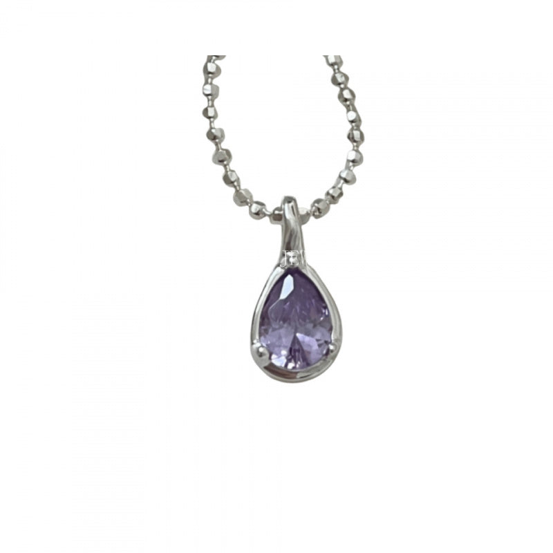 Korean Niche Simple Bright Silver Jewelry S925 Sterling Silver Water Drop Purple Zircon Pendant High-end Niche Women