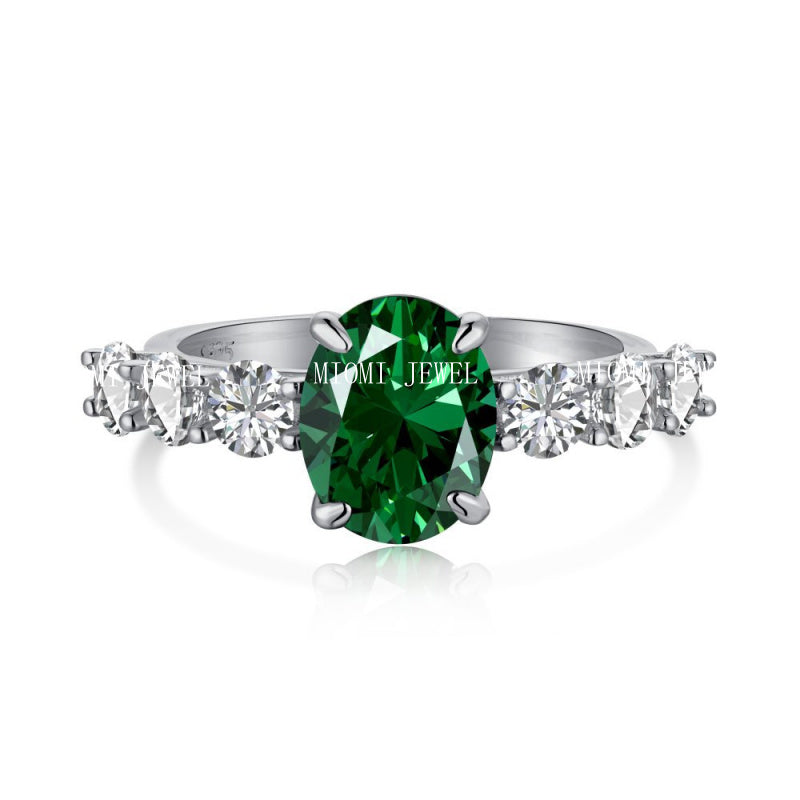 High Carbon Diamond Ring for Women S925 Sterling Silver Zircon Ring Colored Gemstone Ring Wholesale TikTok Cross-Border Live Streaming
