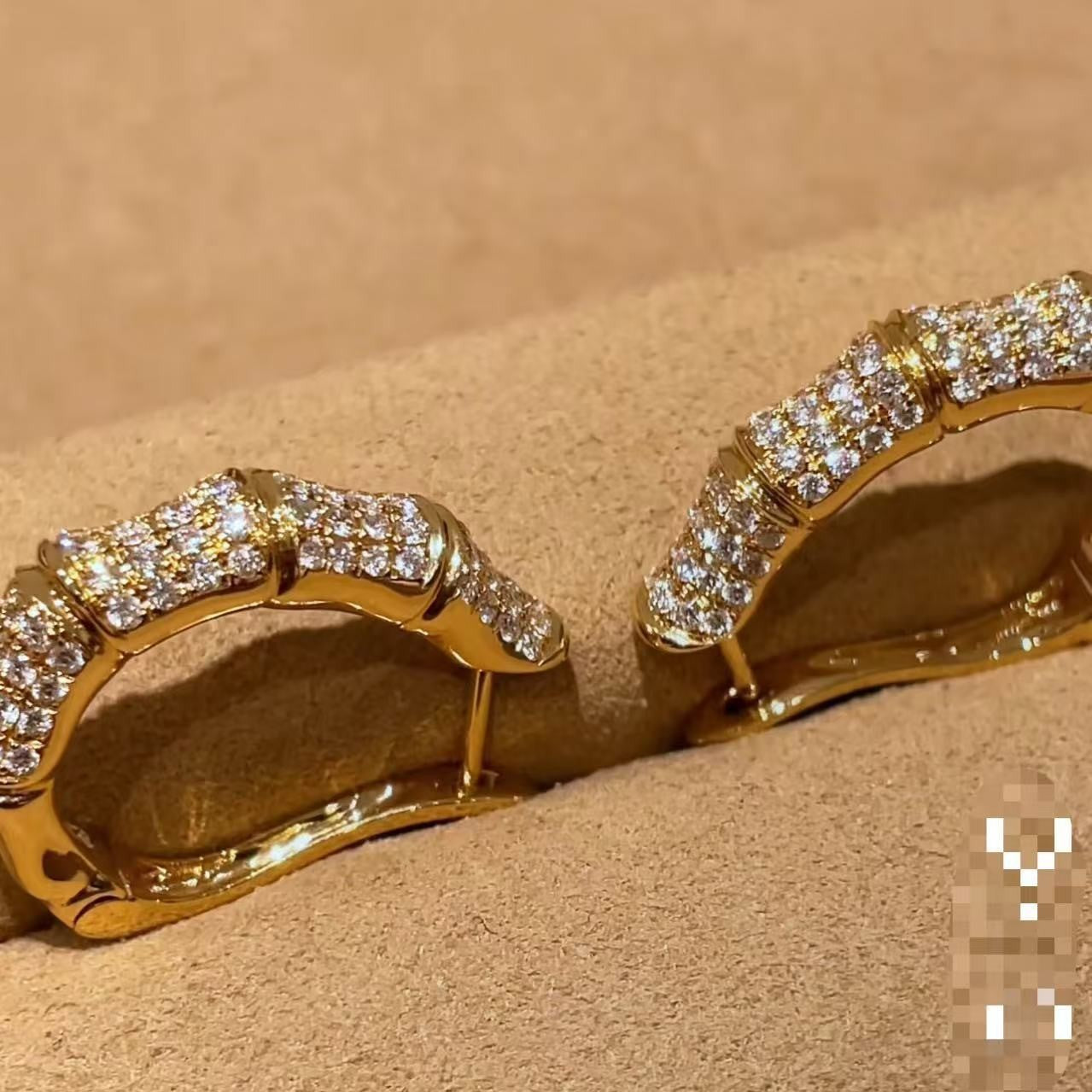 Pure Silver S925 High Carbon Diamond Full Diamond Bamboo Earrings Fashionable Light Luxury Exquisite High-end Earrings