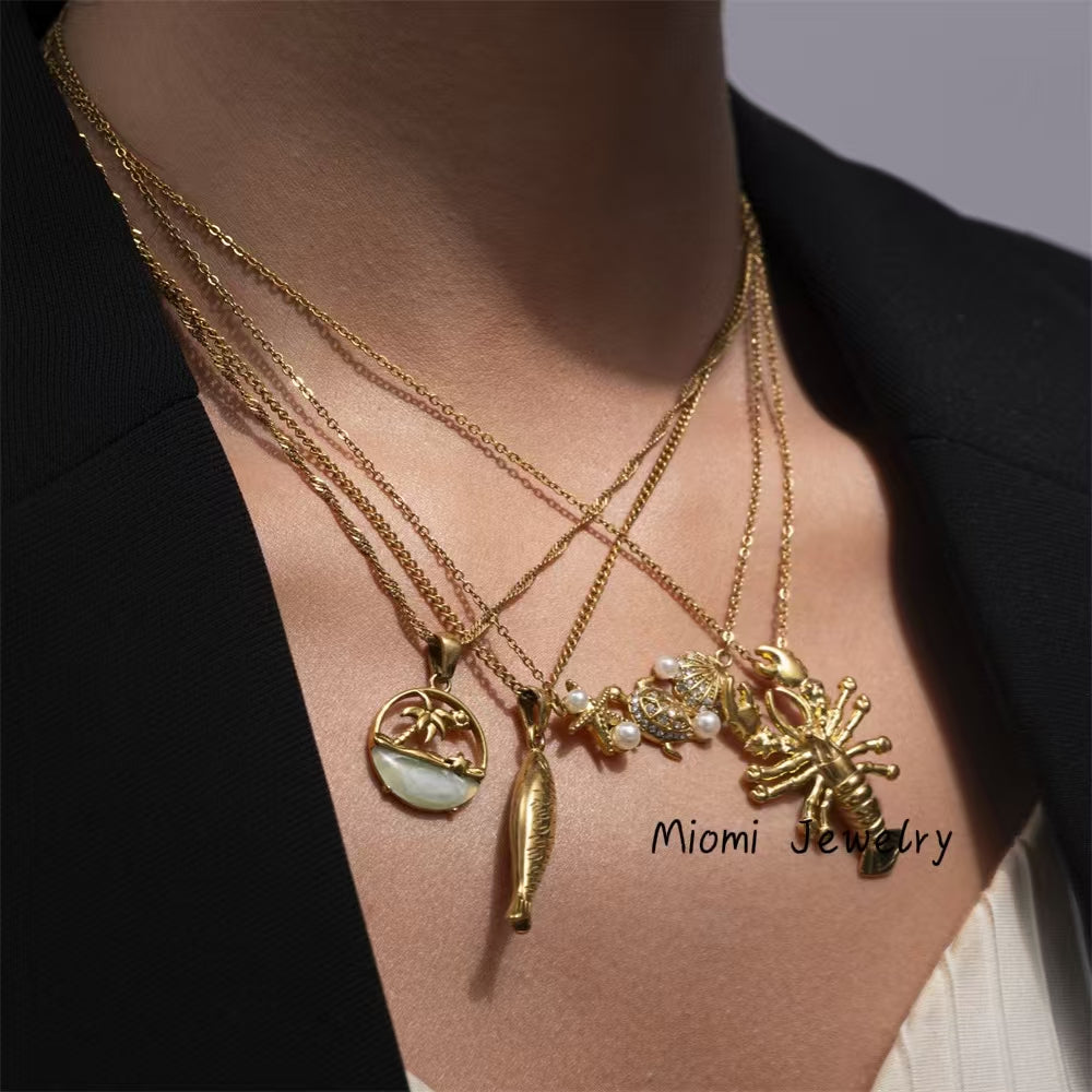 Taina Summer Stainless Steel Necklace - Minimalist, High-End, Natural Animal & Beach Style Collarbone Chain