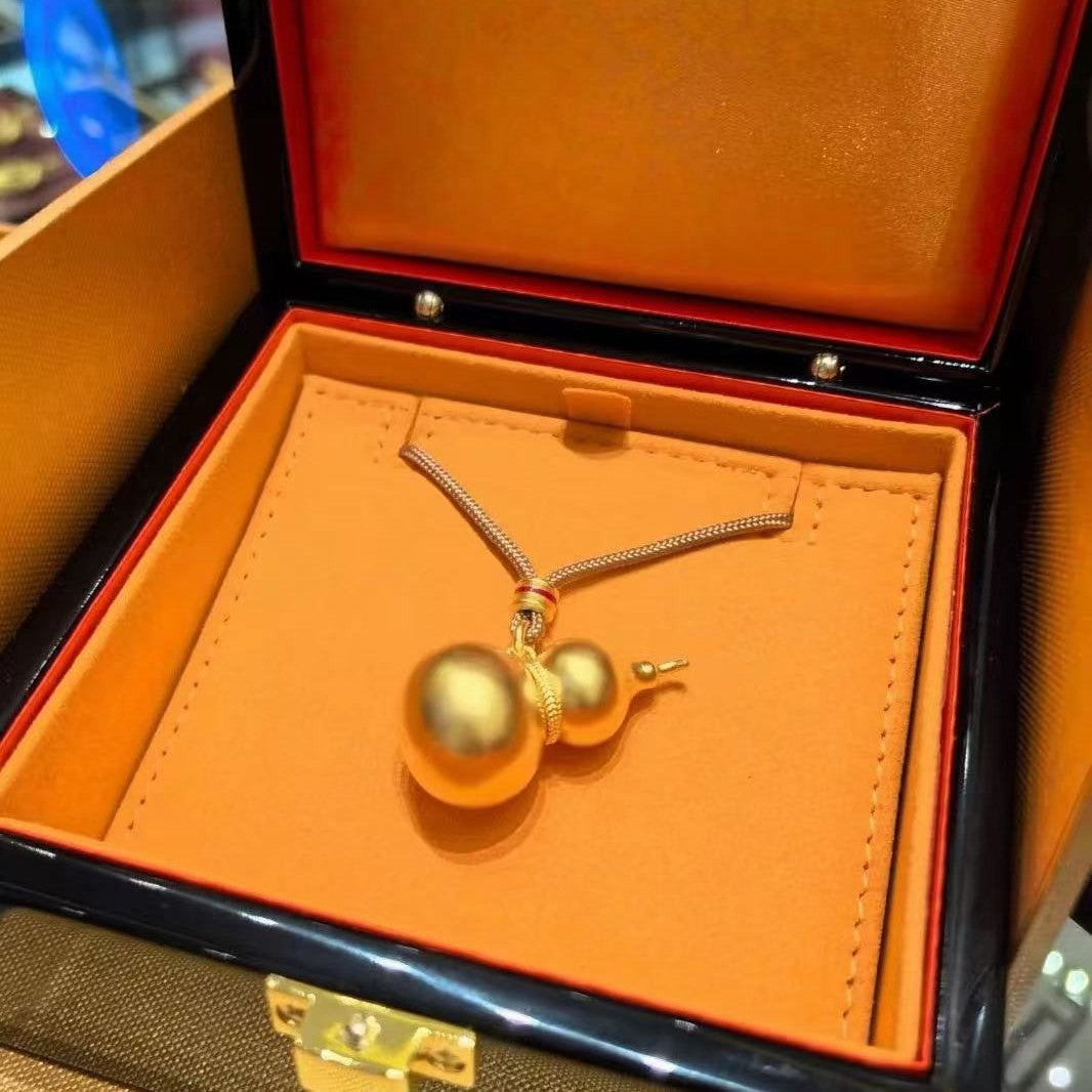 Pure Silver S925 Ancient Gold Gourd Pendant Sweater Chain Fortune and Prosperity Pendant Handwoven Adjustable Sweater Chain