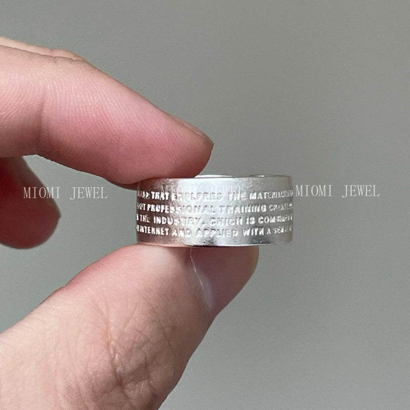 S925 Sterling Silver Letter Scroll Wide Version Ring Unisex Niche Design Simple High-end Couple Ring