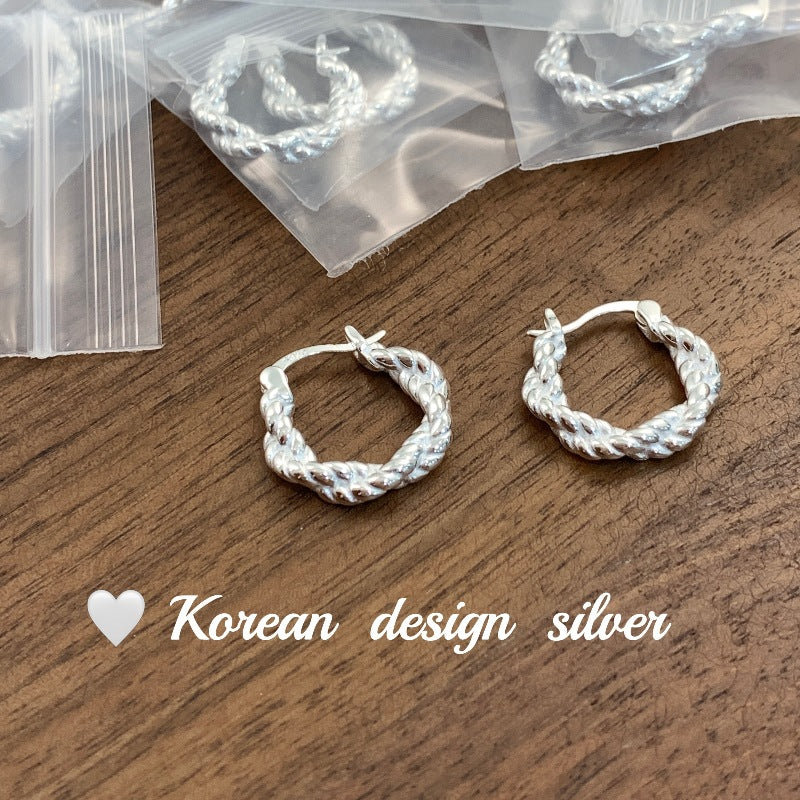 Korea Dongdaemun Simple High-End Earrings S925 Sterling Silver Braided Ear Cuff Style Earrings
