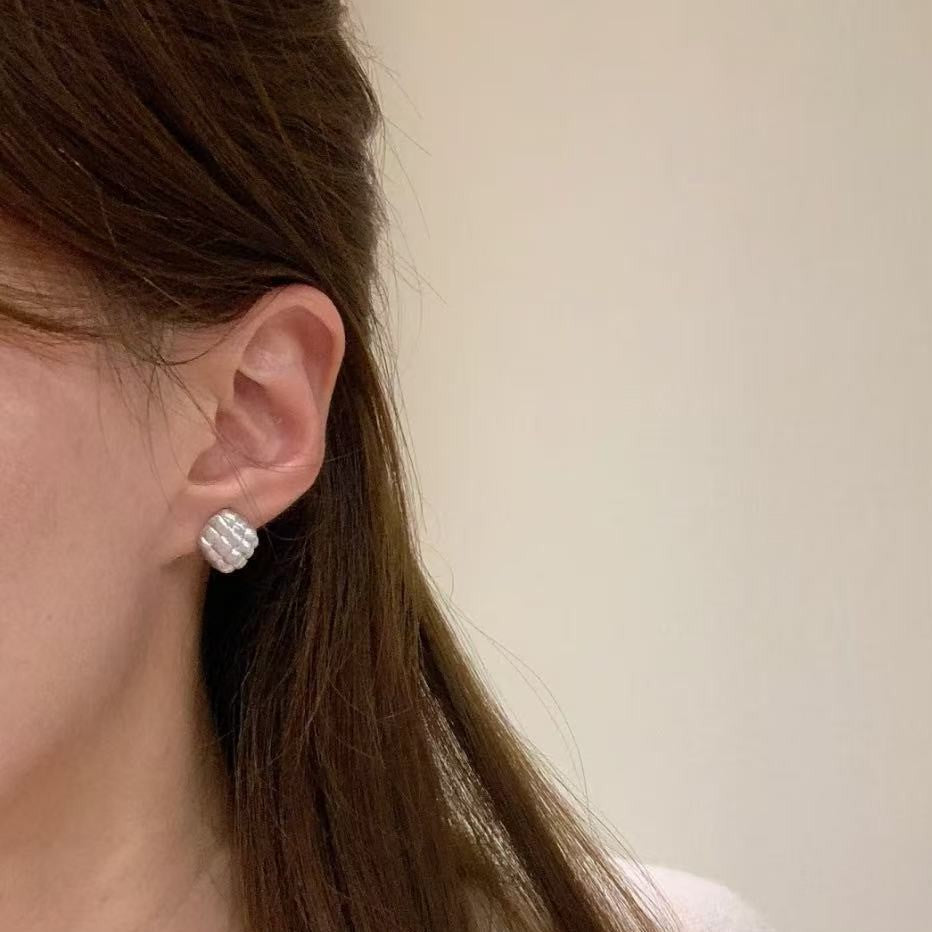 Pure Silver S925 Brushed Craft Baguette Earrings French Retro Exquisite High-end Light Luxury Design Earrings