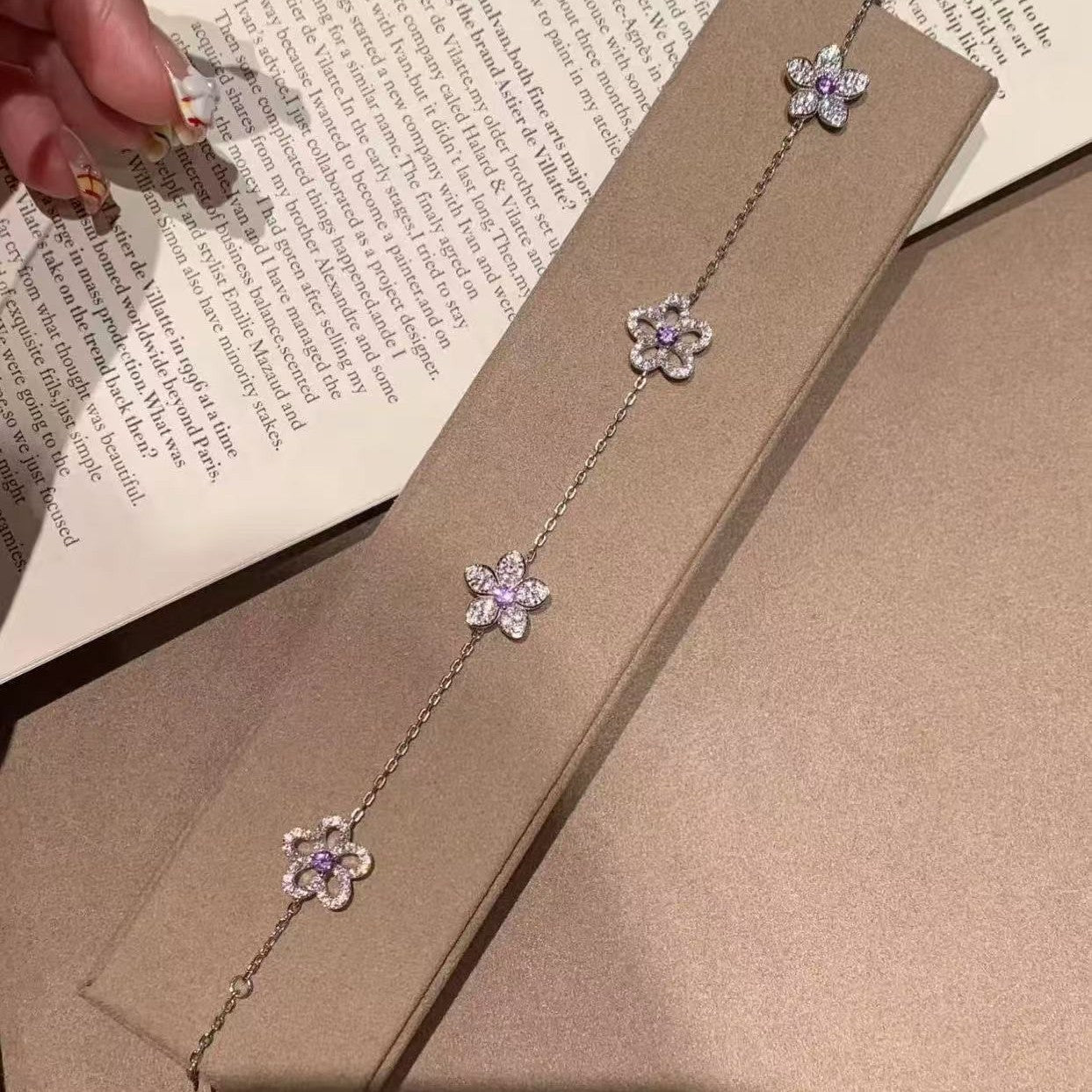 Sterling Silver A925 High Carbon Diamond Summer Purple Flower Bracelet Exquisite High-end Niche Versatile Design