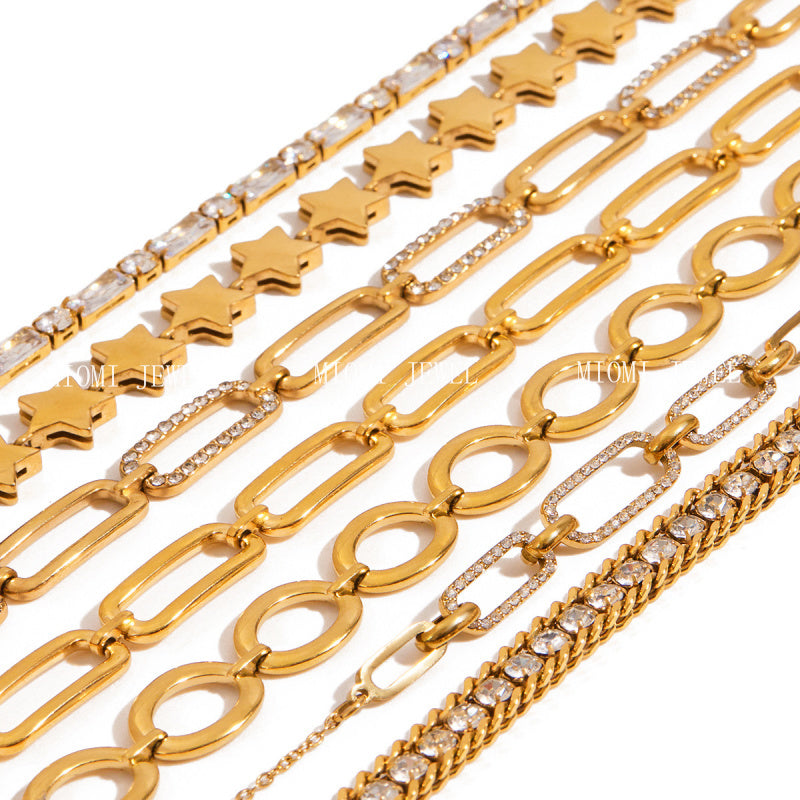 Quiet Design Classic Style 18K Gold Stainless Steel Smooth Pentagram Bracelet Stainless Steel Trendy Bracelet Jewelry
