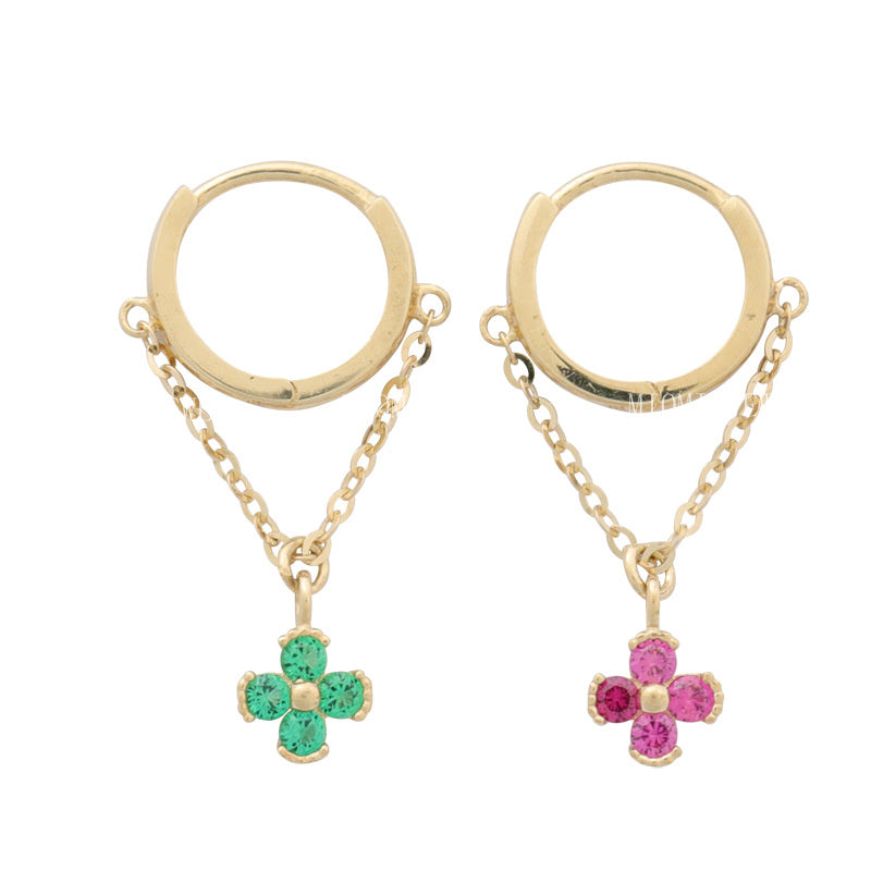 S925 Sterling Silver 18K Gold Plated Earrings for Women Four-Petal Flower Small Flower Inlaid Zircon Ear Cuff Earrings